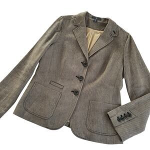 Gap Wool Brown Herringbone Pattern Button Up Blazer Jacket Womens Size 10 Preppy